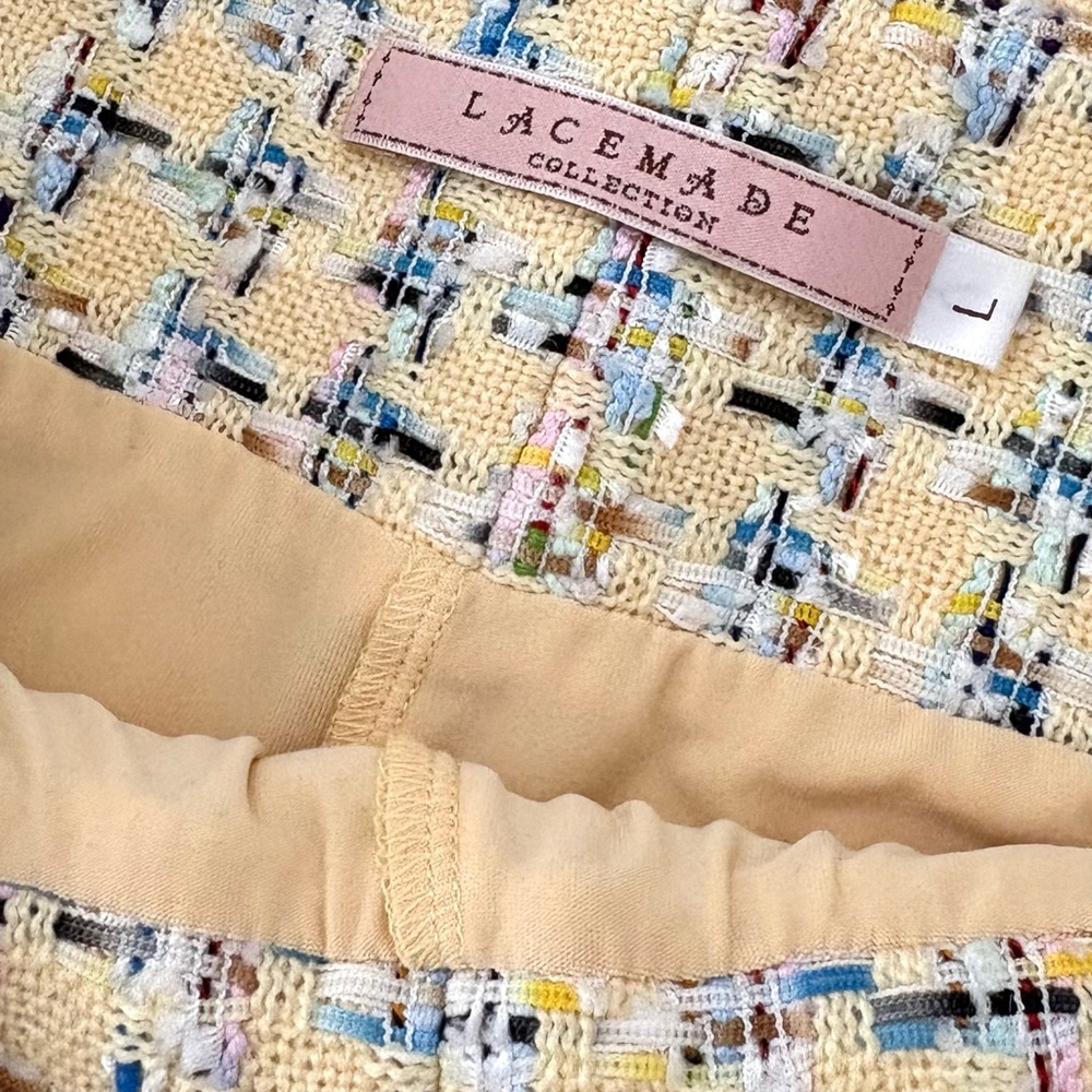 LACEMADE Yellow Tweed Mini Skirt with Teal Trim - Picture 6 of 7